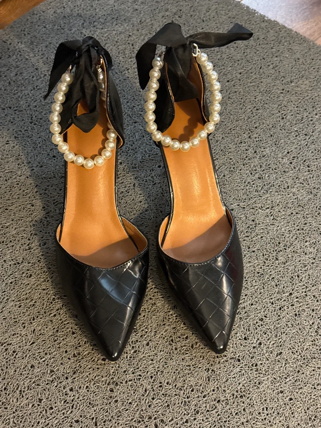 Black Heels with Pearl and Ribbon Detail thumbnail