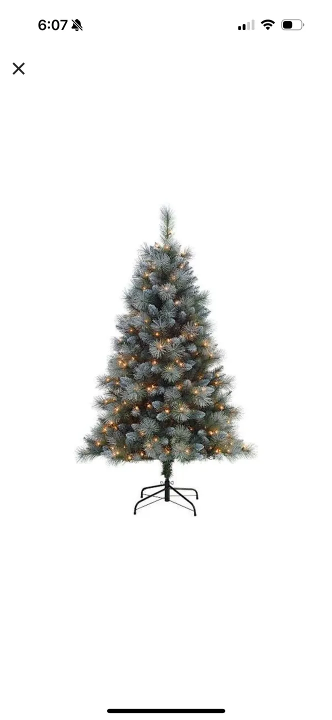 Pre-Lit LED Silver Glitter Tip Blue Pine Christmas Tree, 6ft