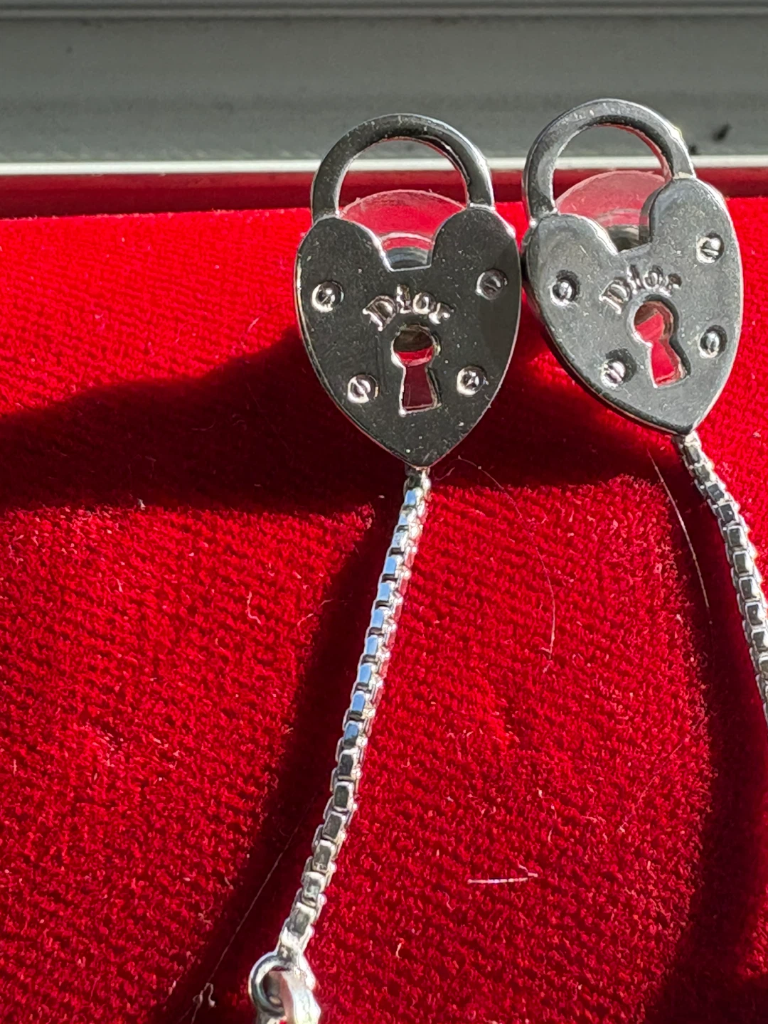 Dior Silver Lock & Key Dangle Earrings - photo 2