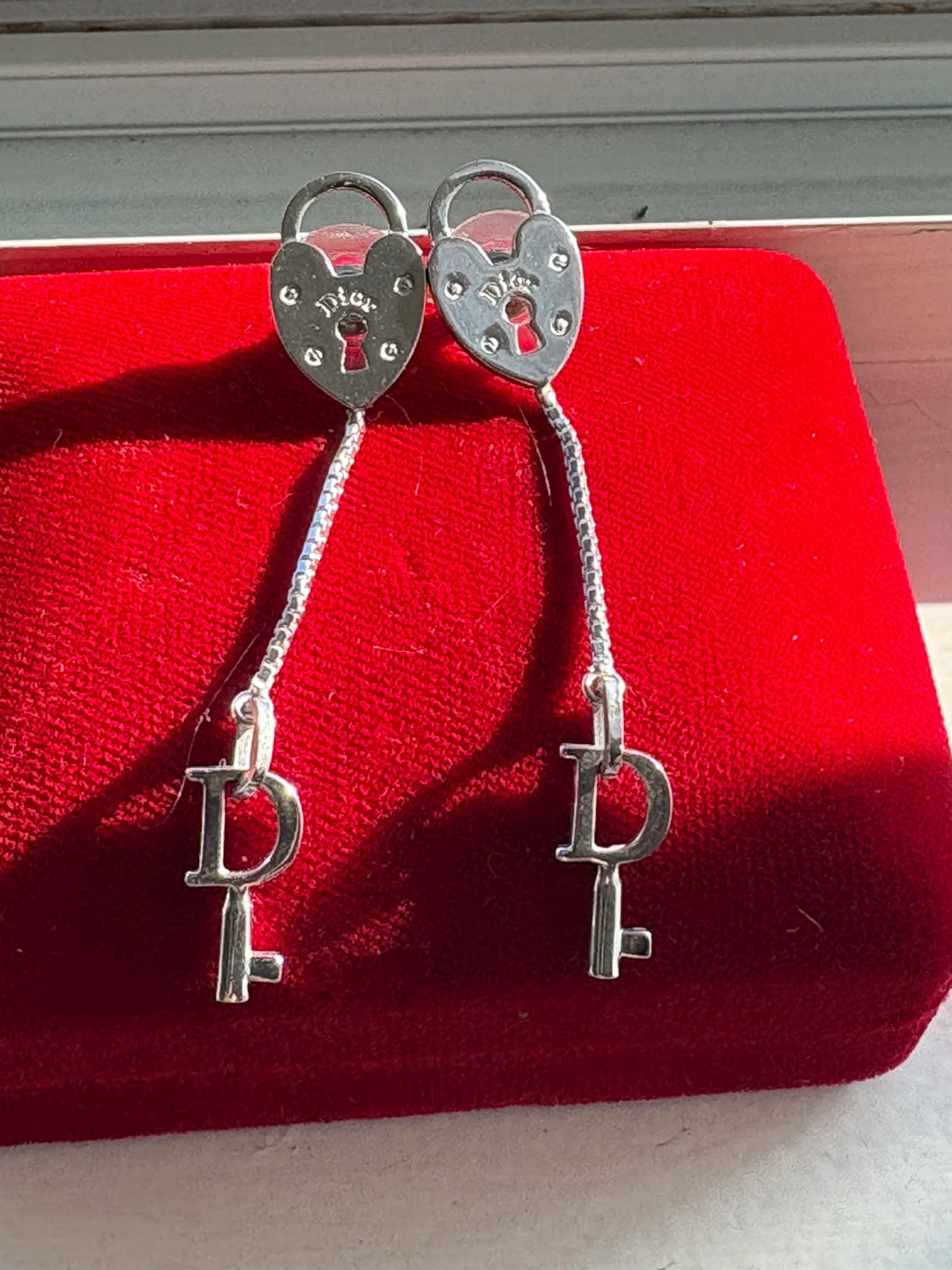 Dior Silver Lock & Key Dangle Earrings