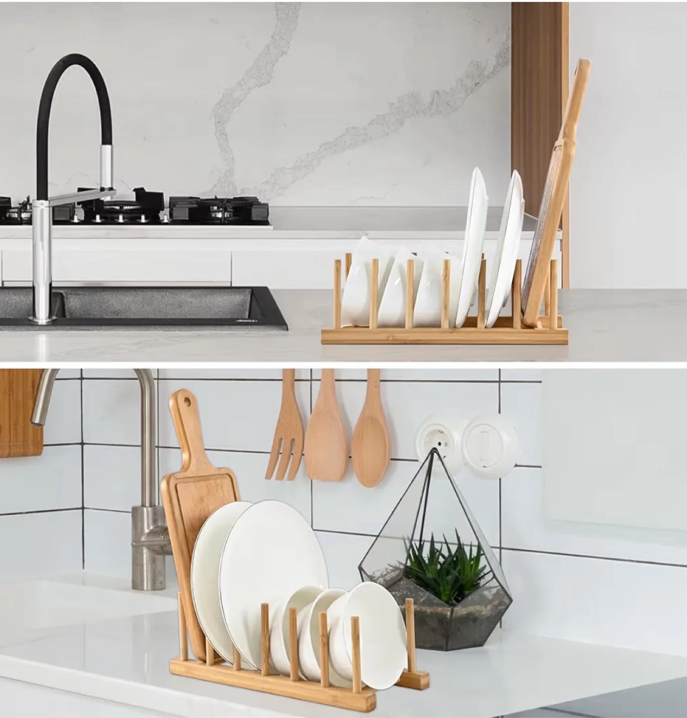 2 Set Bamboo Kitchen Organizer Rack image indicator(3)