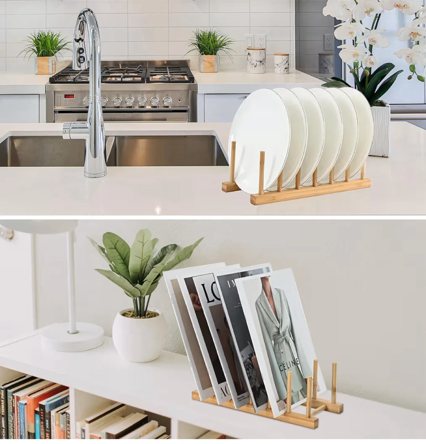 2 Set Bamboo Kitchen Organizer Rack