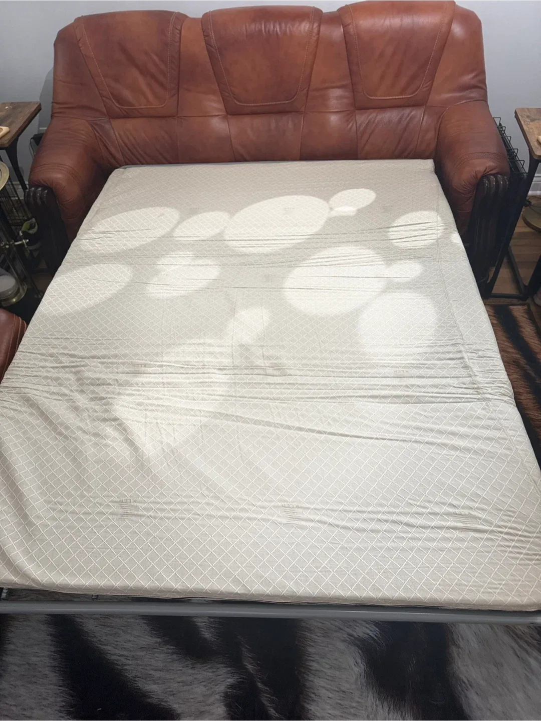 Brown Leather Sofa bed & loveseat easy ground level pickup image indicator(5)