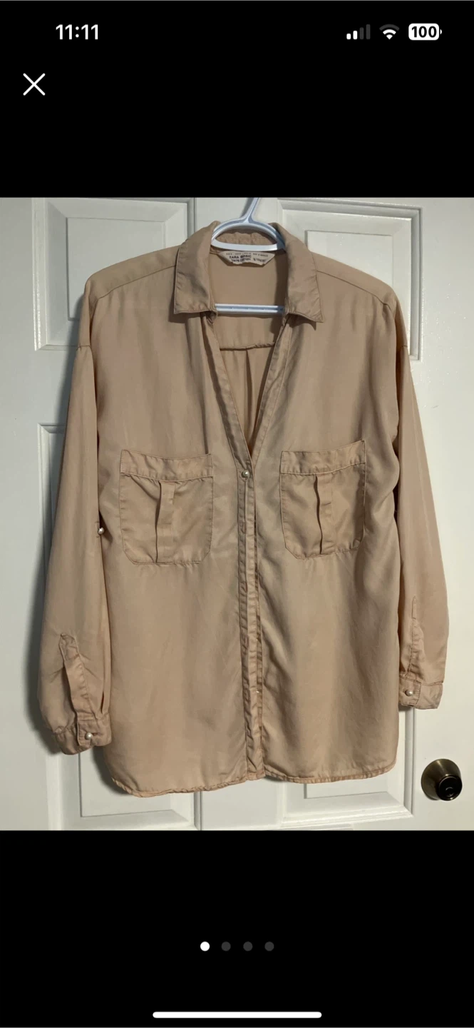 Zara Basic Beige Button-Down Shirt - Size S - photo 3