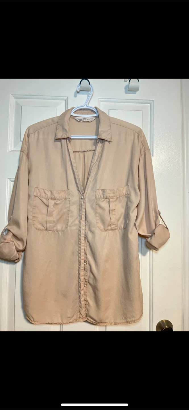 Zara Basic Beige Button-Down Shirt - Size S