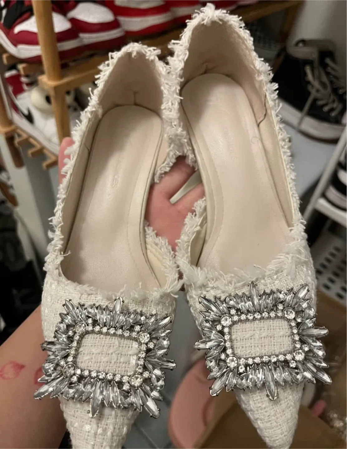 White Heels with Crystal Buckle size 37