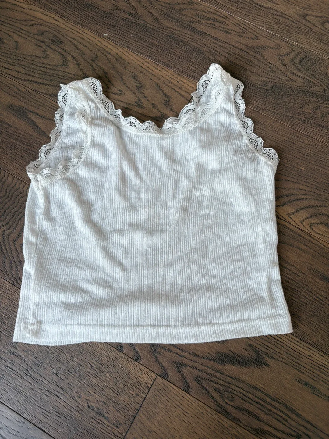 White Lace Trim Crop Tank Top