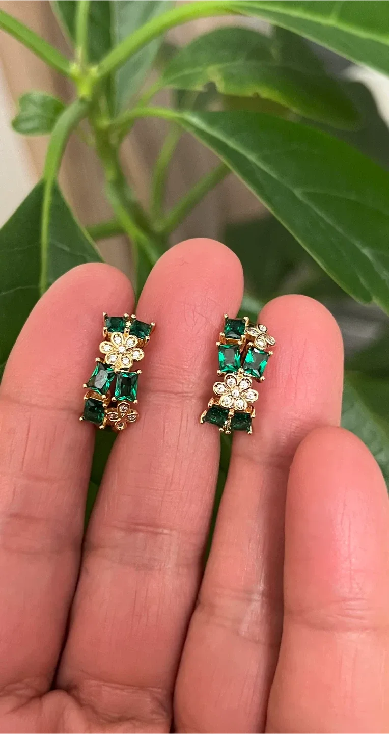 Emerald inspired Gold plated hoop Earrings