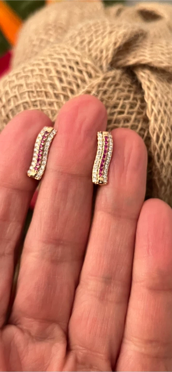 Gold plated Earrings with Pink & White Stones - photo 2