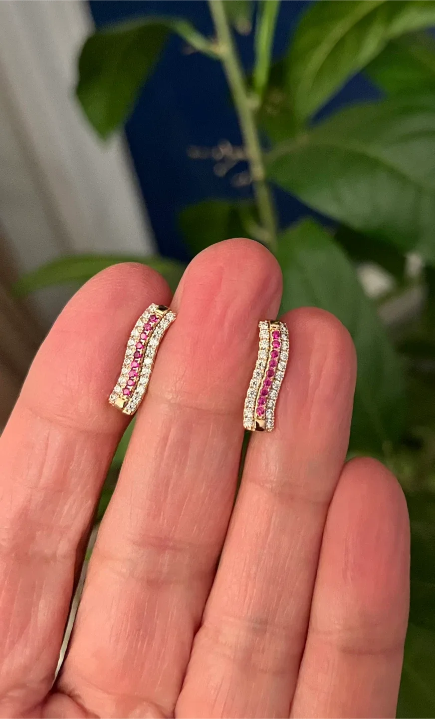 Gold plated Earrings with Pink & White Stones