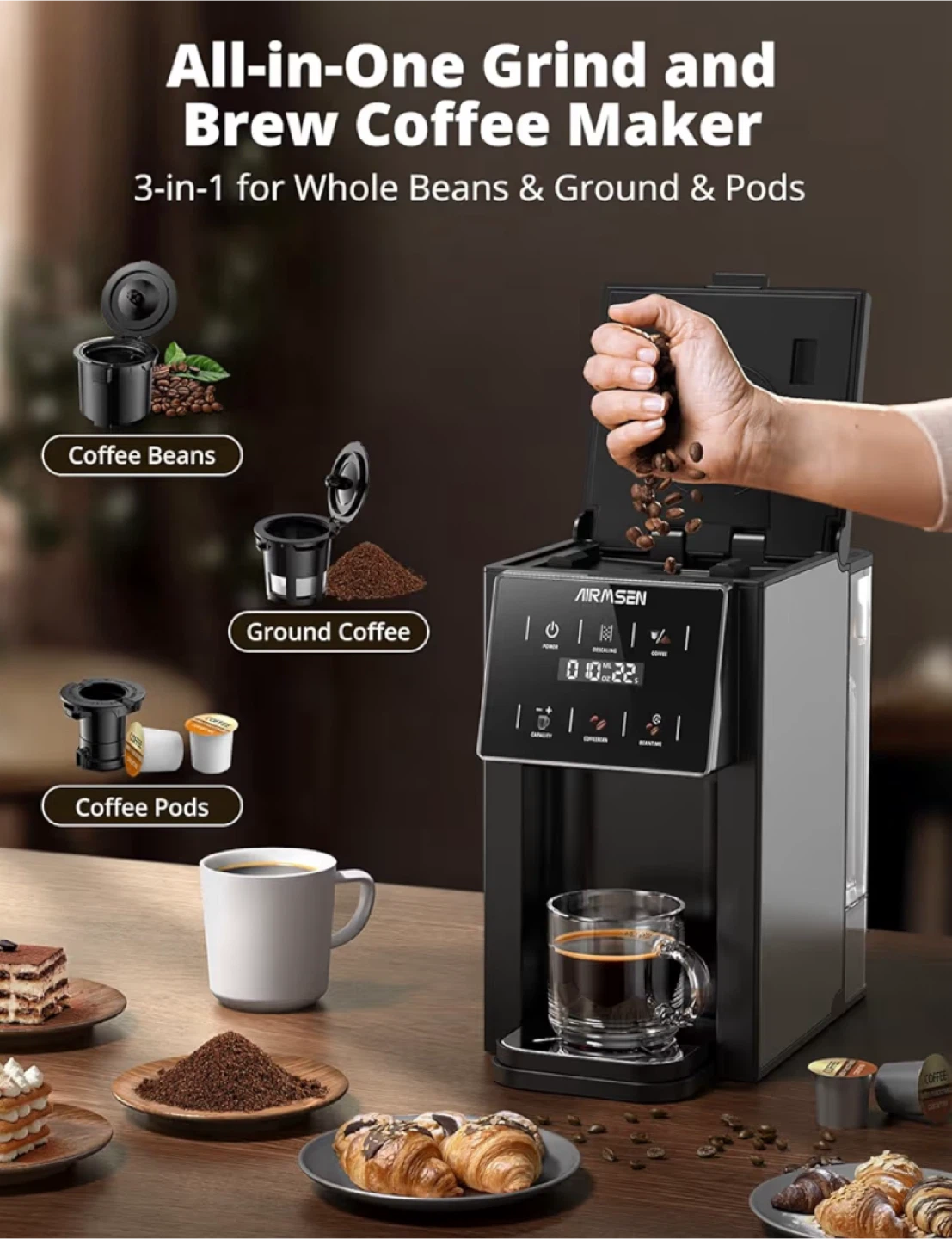 AIRMSEN Grind & Brew Coffee Maker with Grinder - photo 3