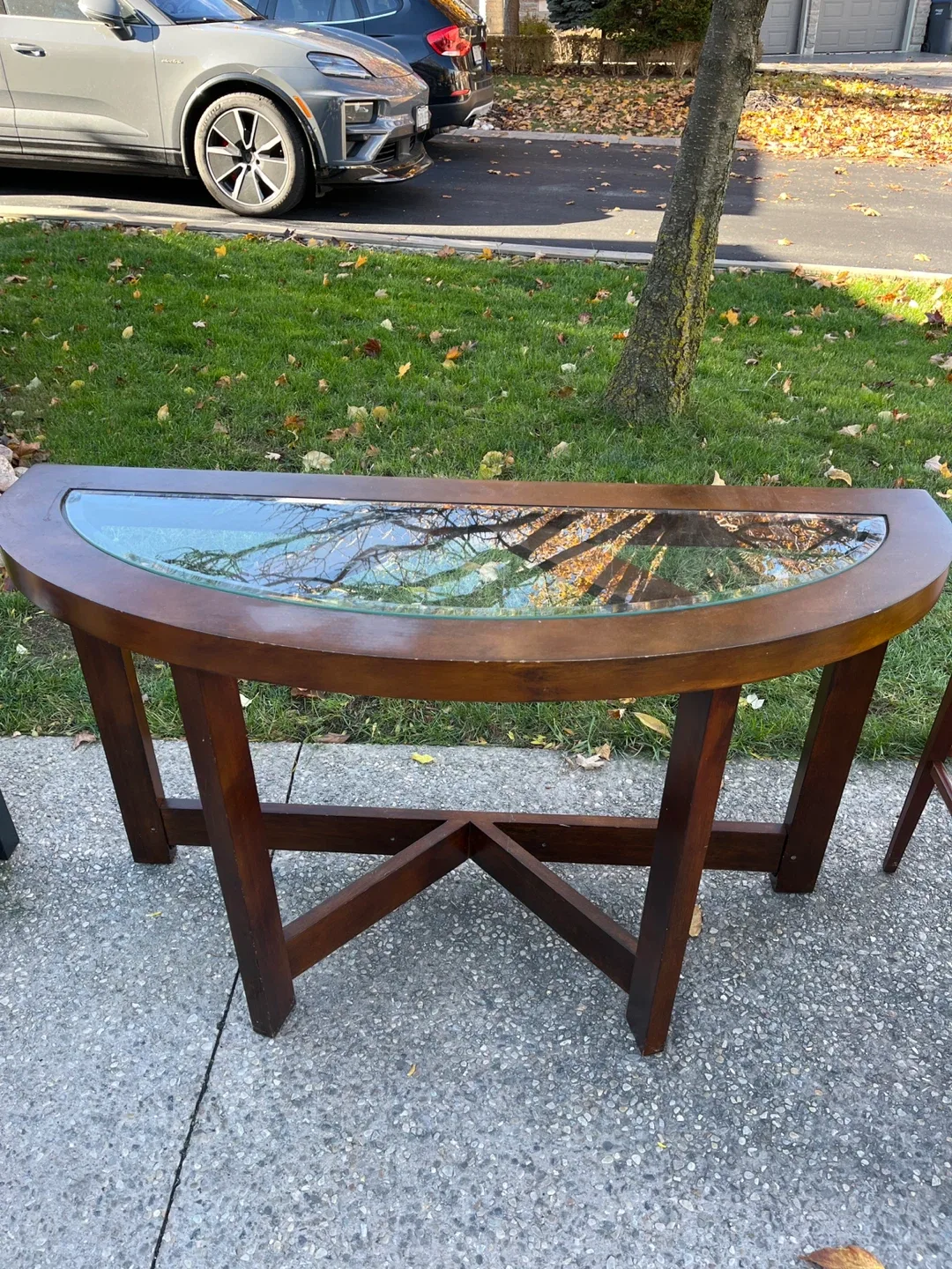 Wood & Glass Half-Moon Entry Table thumbnail