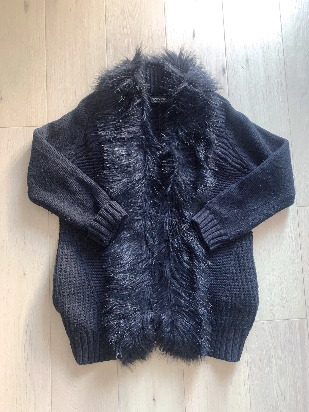 Topshop Black Faux Fur Cardigan - Size US 2 thumbnail