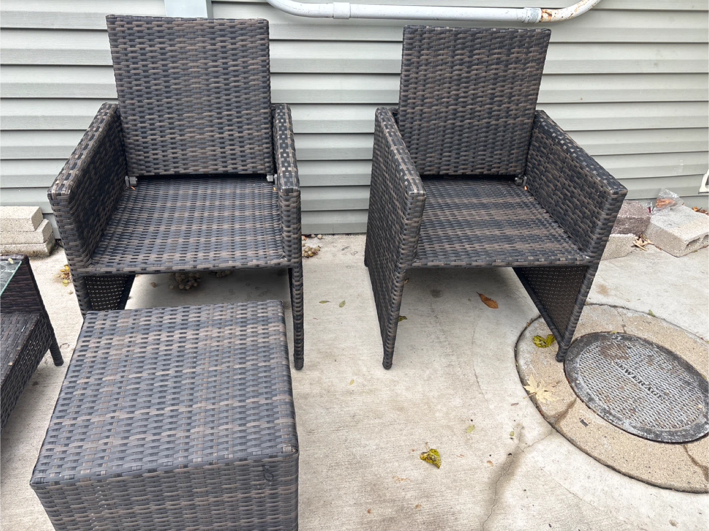3 piece patio set like new . chairs back folds down