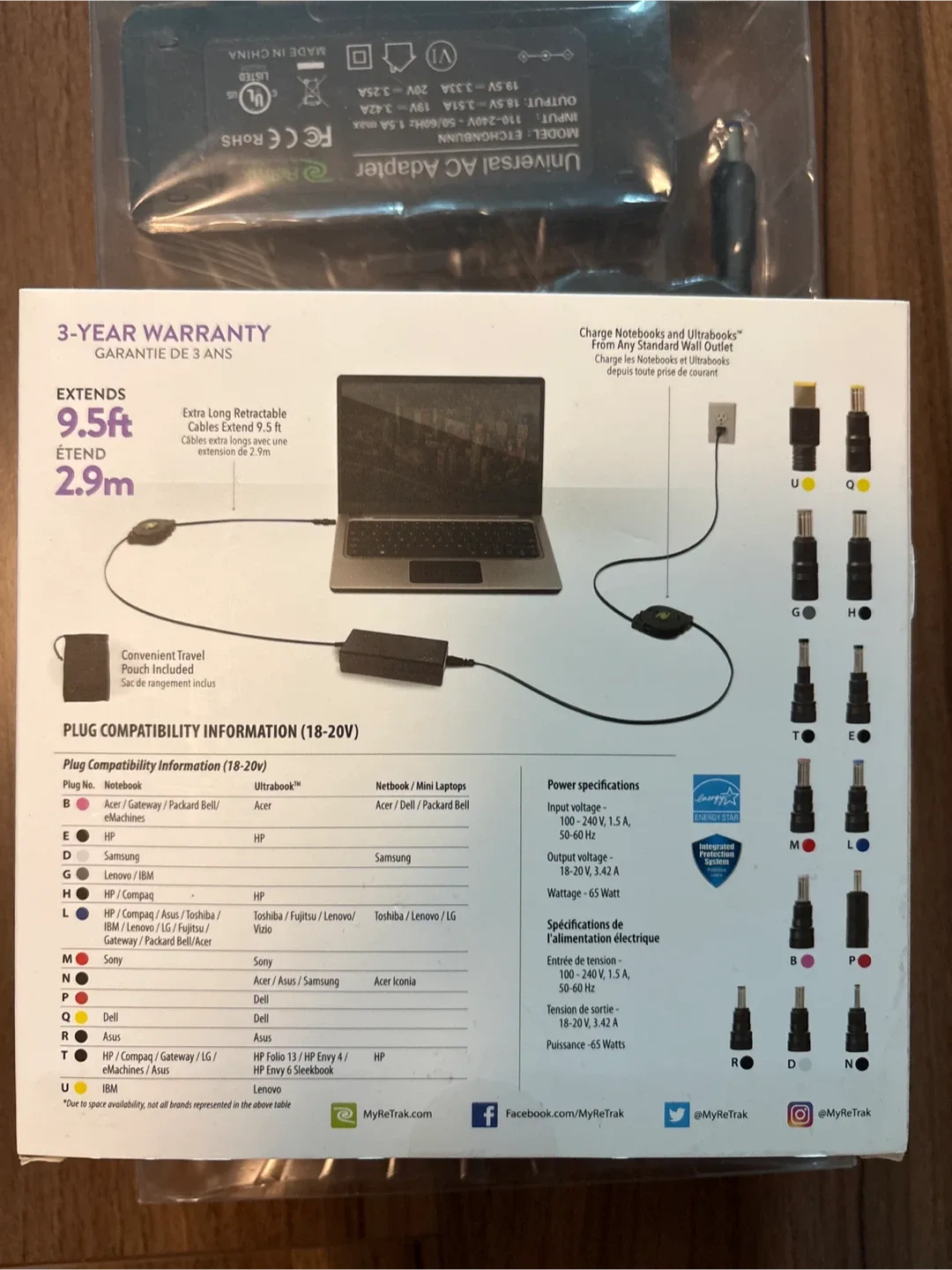 Retrak Universal 65W Laptop Charger + 13 Adapter Tips 🥕 image indicator(3)