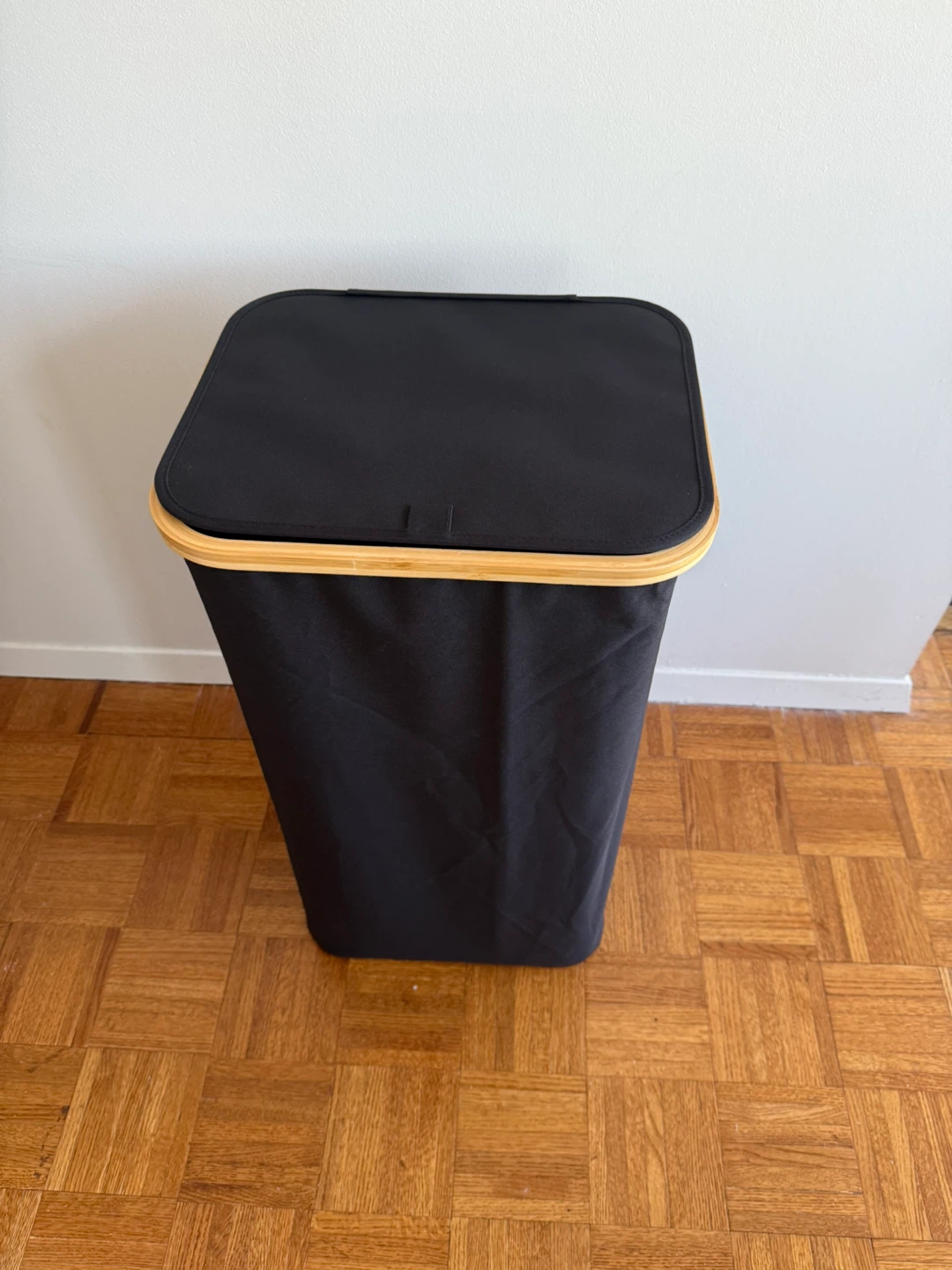 Black Laundry Hamper with Bamboo Rim