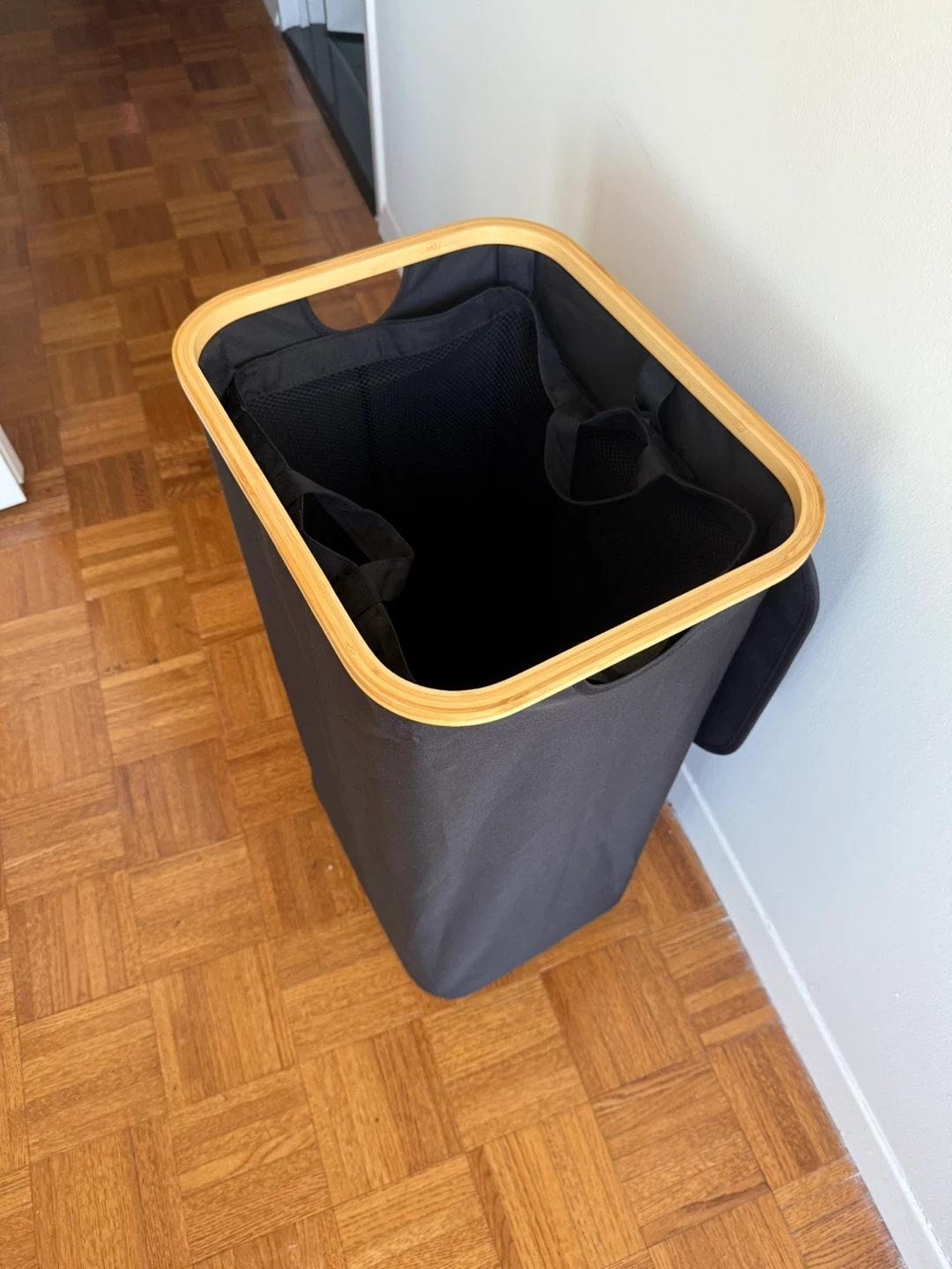 Black Laundry Hamper with Bamboo Rim - photo 2