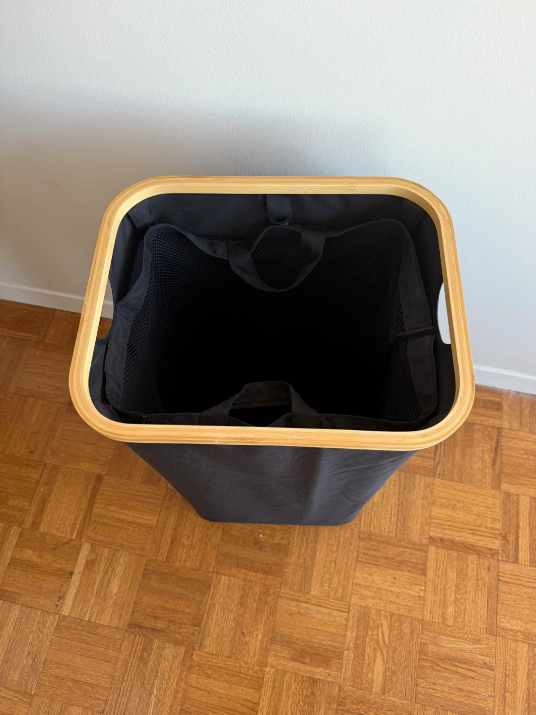 Black Laundry Hamper with Bamboo Rim - photo 3
