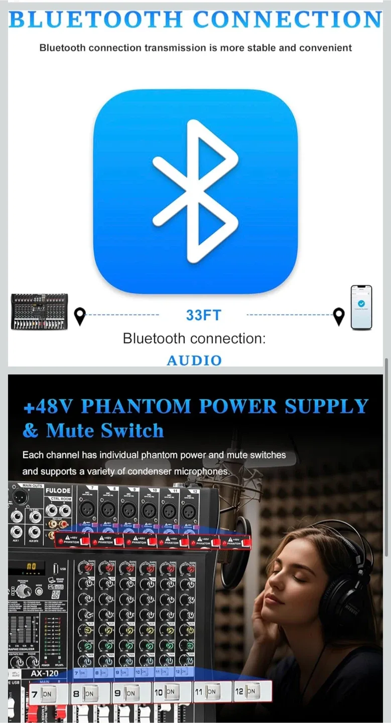 FULODE AX-120 Audio Mixer w/ 320 DSP Effects image indicator(4)