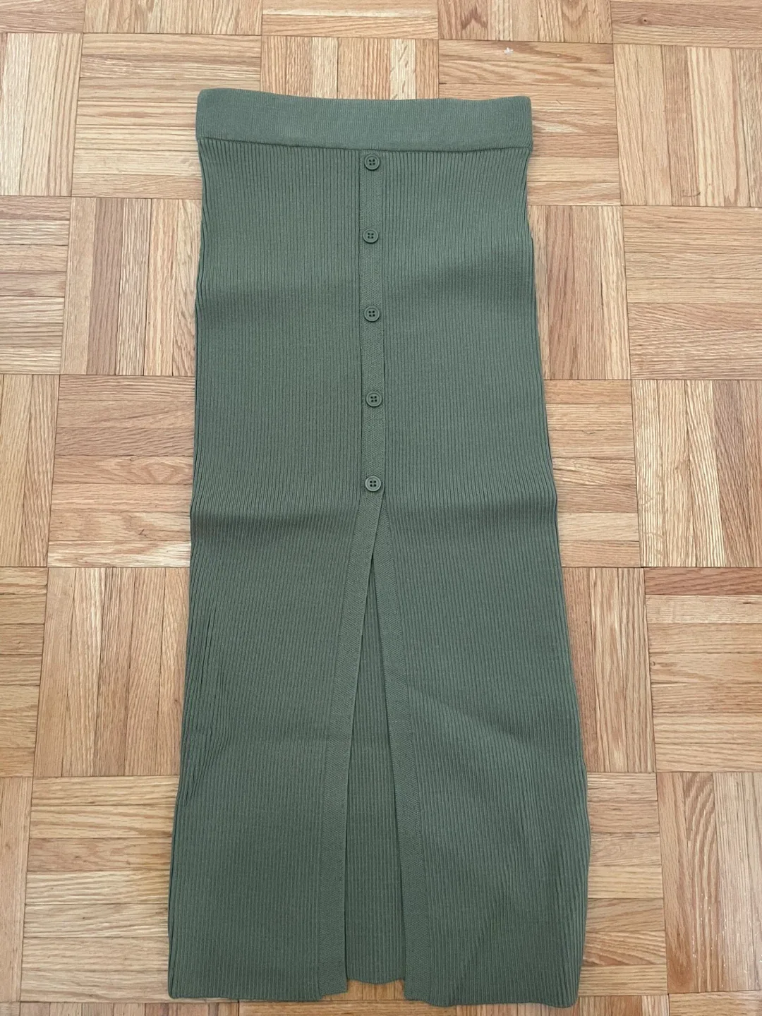 Olive Green Knit Button Slit Skirt thumbnail