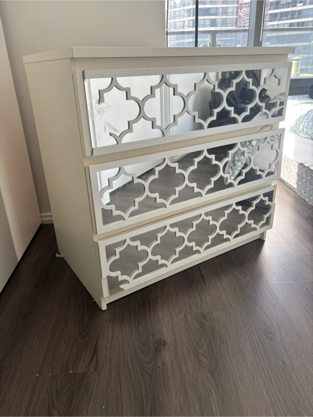 White Mirrored 3-Drawer Dresser image indicator(5)