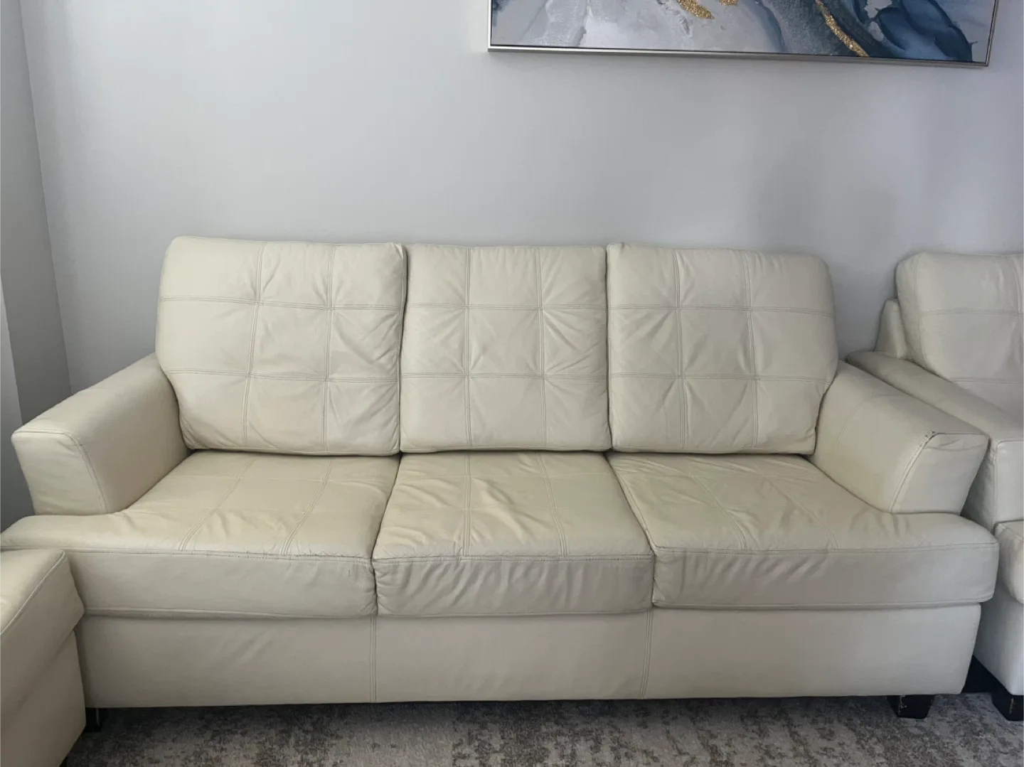 Cream Leather Sofa Set image indicator(2)