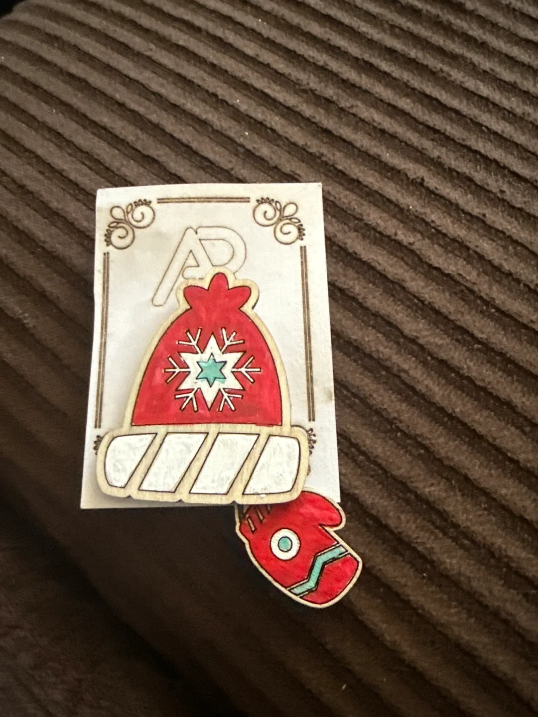 Handmade Wooden Hat and Mitten Magnet