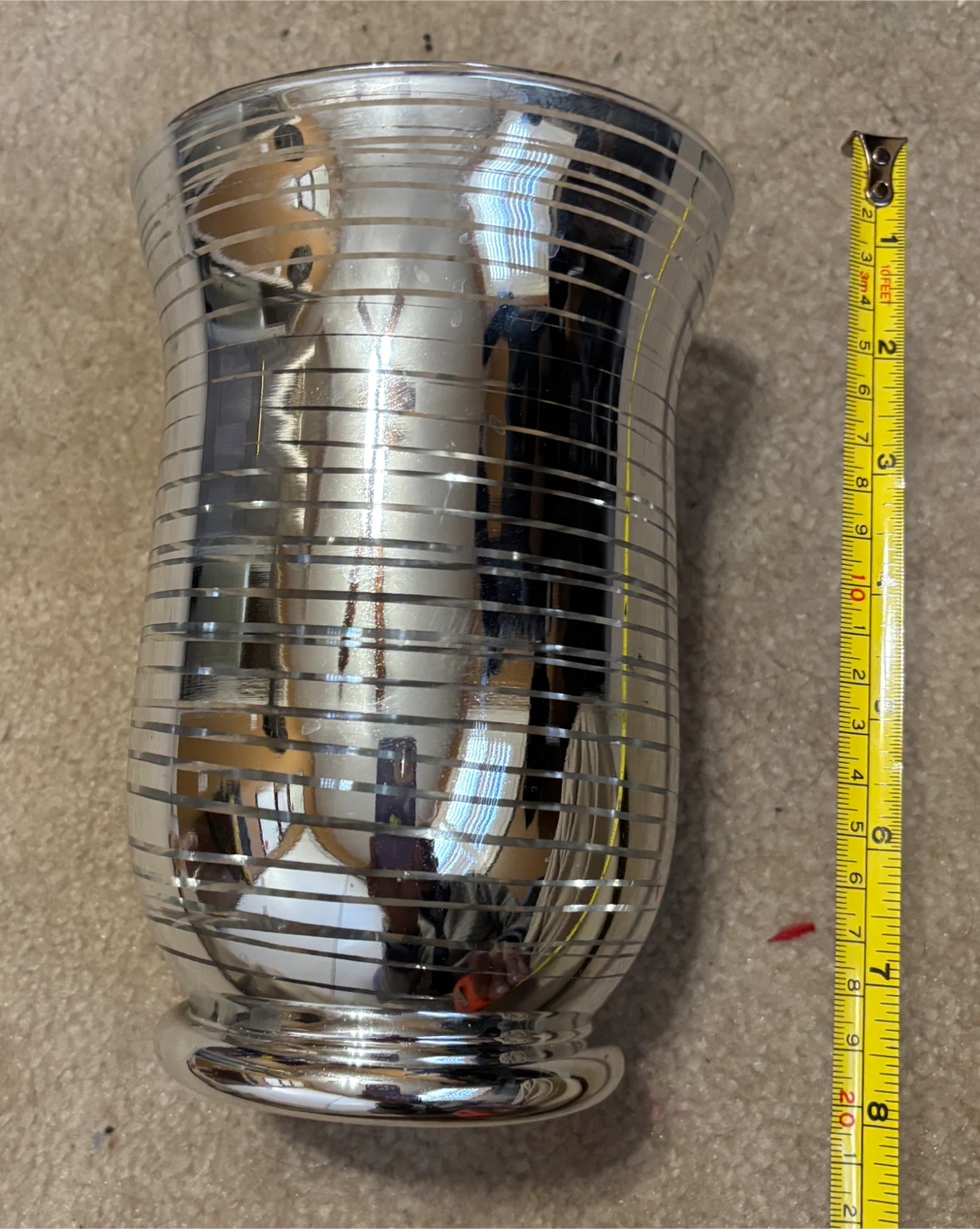 Beautiful Silver Striped Glass Vase (8”)