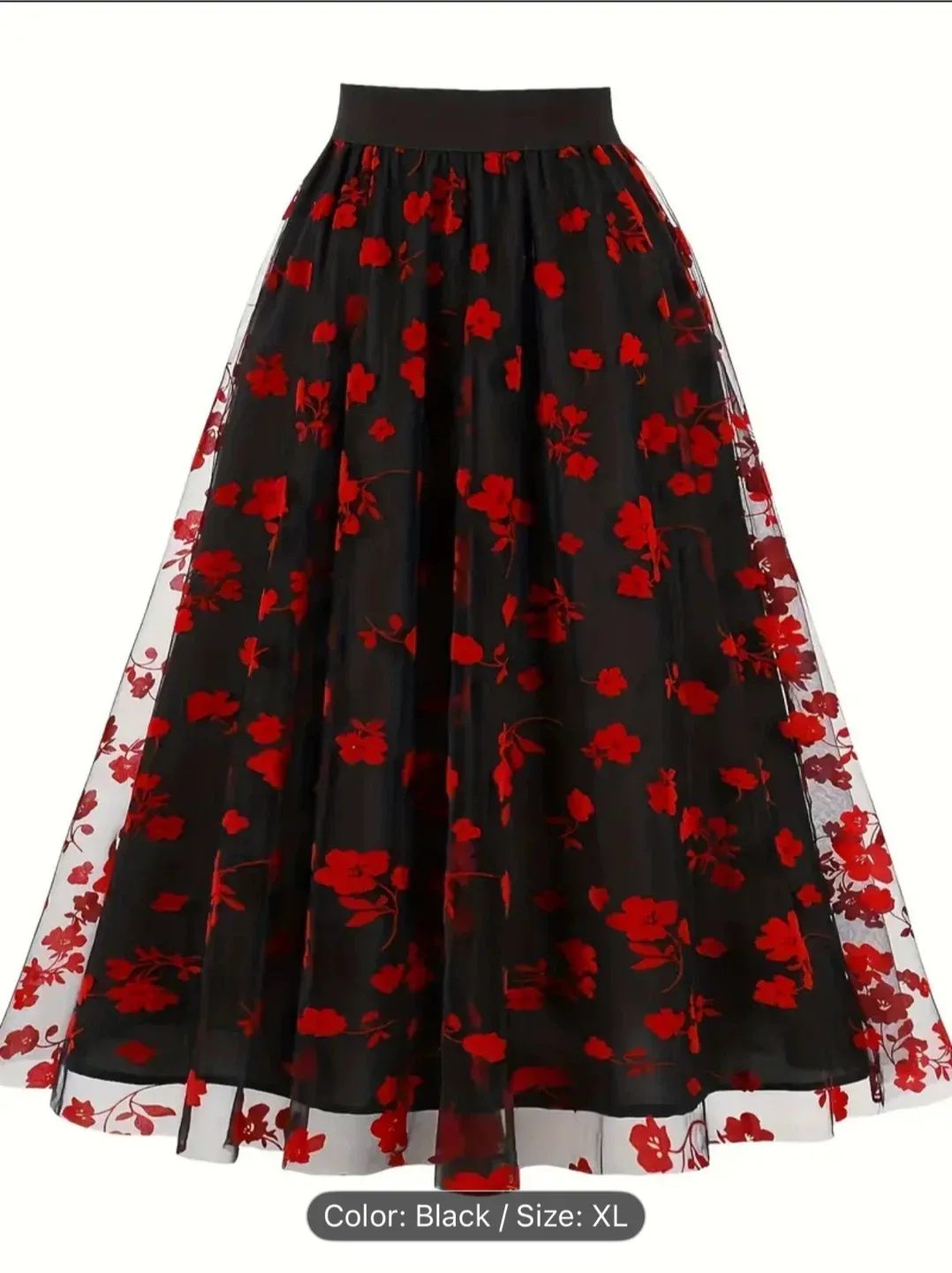 Black & Red Floral Skirt - Size XL