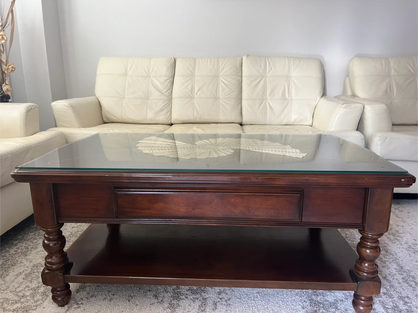 Glass Top Coffee Table - Dark Wood