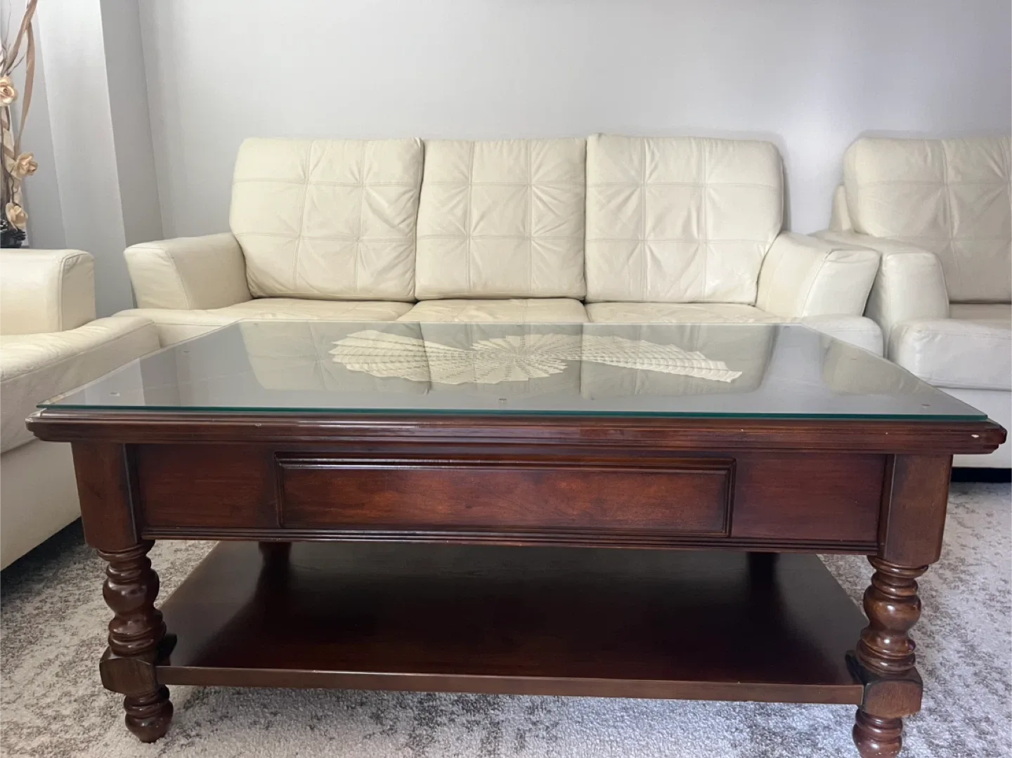 Glass Top Coffee Table - Dark Wood thumbnail