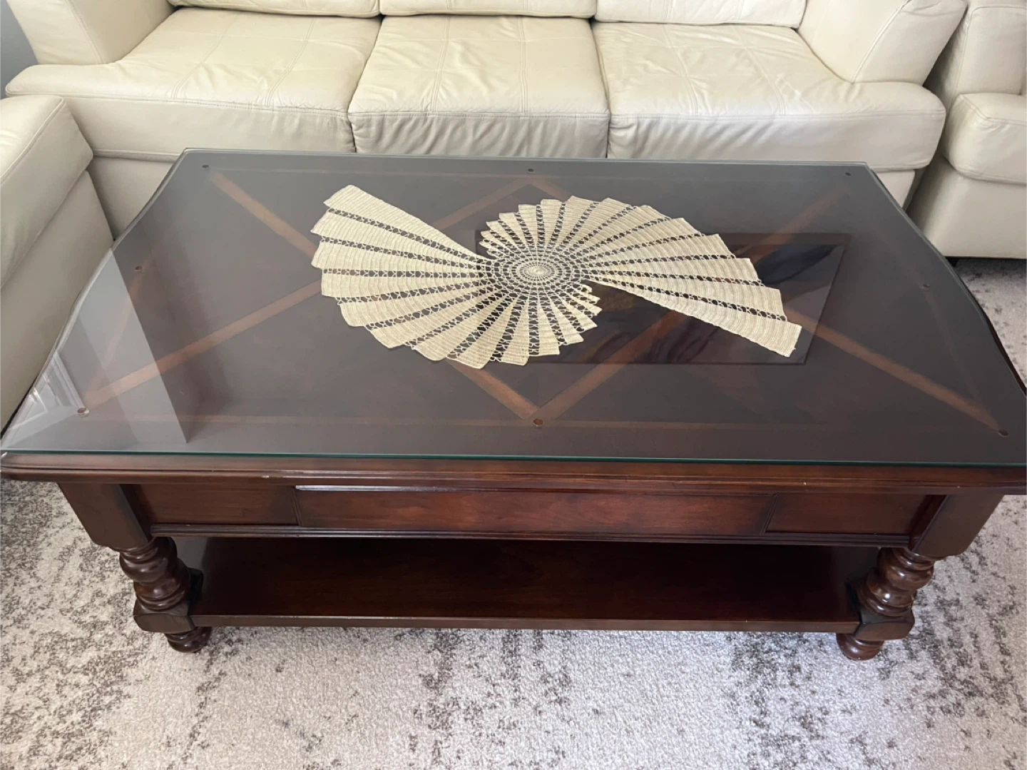 Glass Top Coffee Table - Dark Wood - photo 2