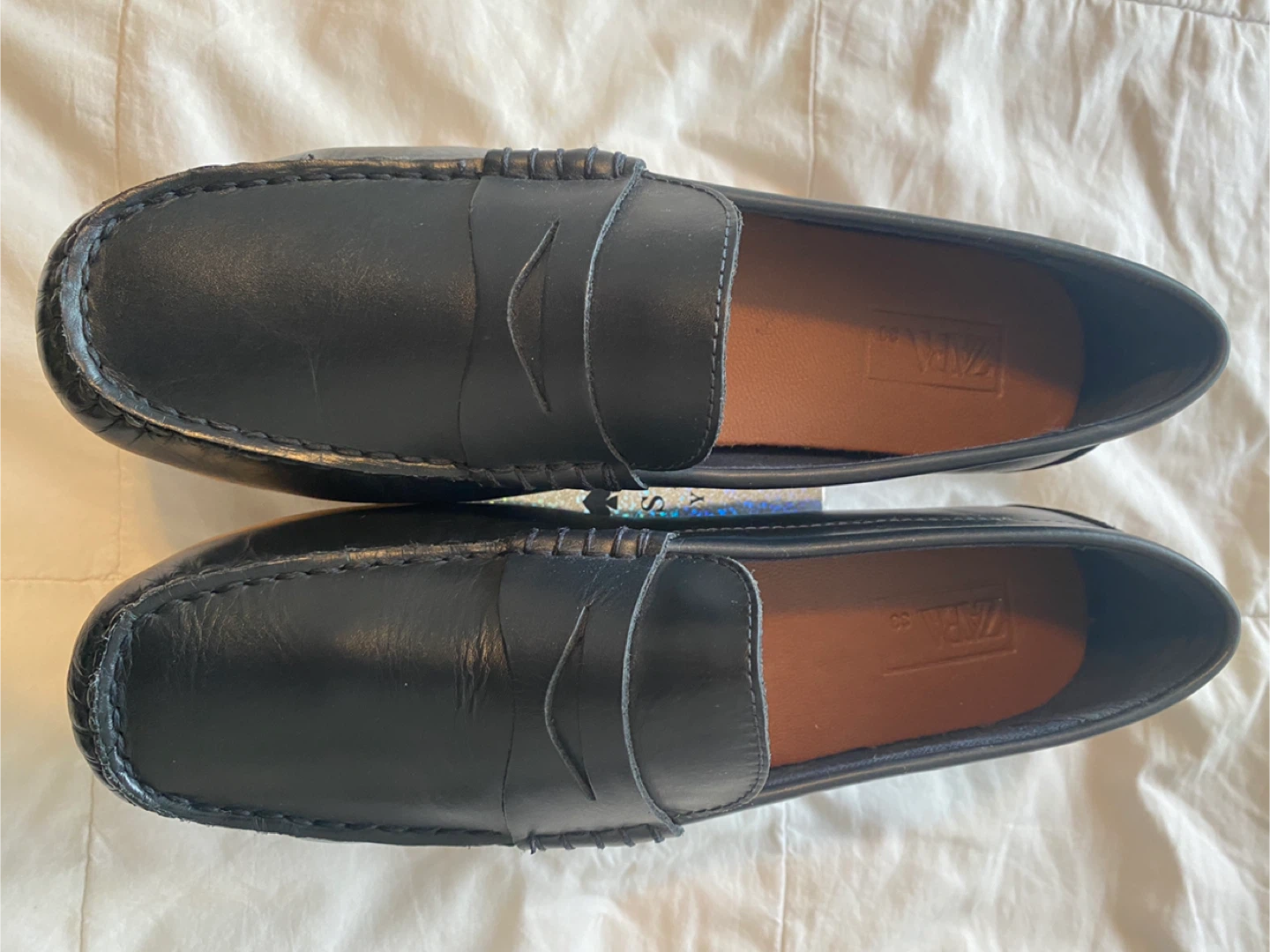 Zara Black Leather Loafers - Size 38