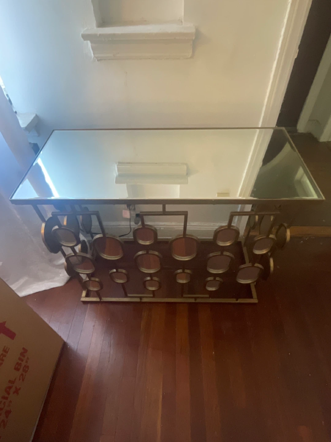 Gold Console Table with Mirror Accents