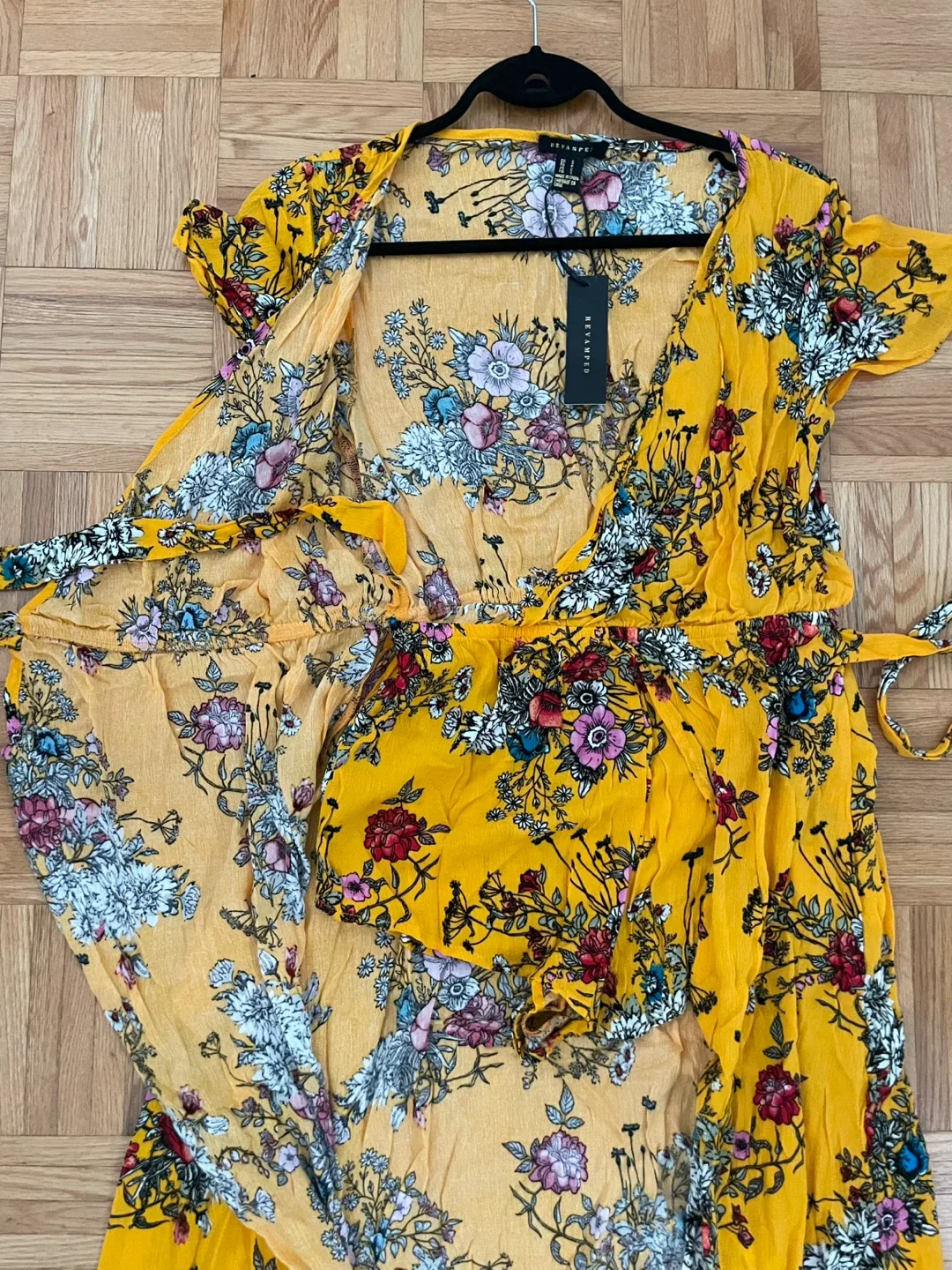 Floral Yellow Wrap Dress - Size Small image indicator(2)