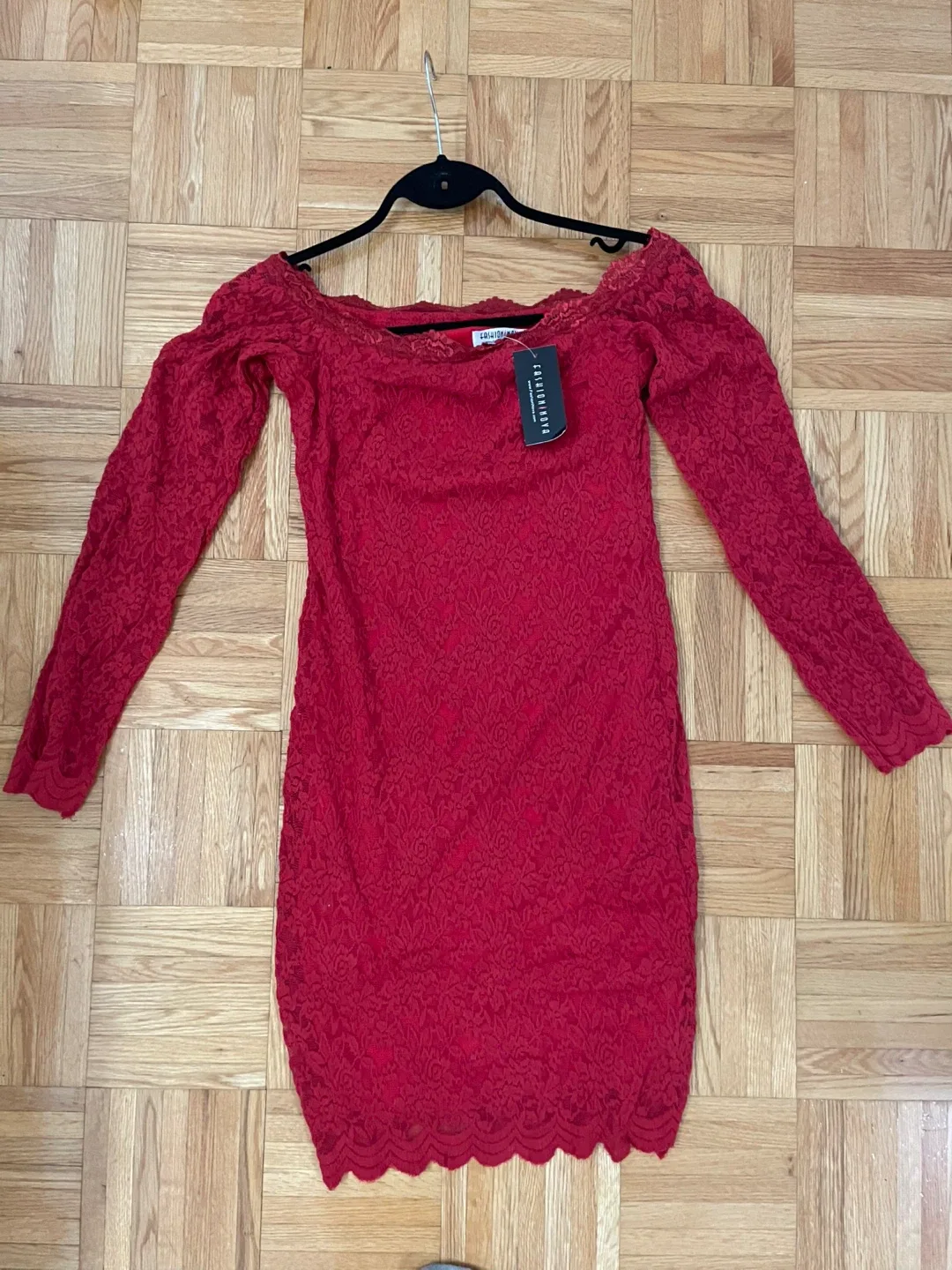Fashion Nova Red Lace Off Shoulder Dress image indicator(2)