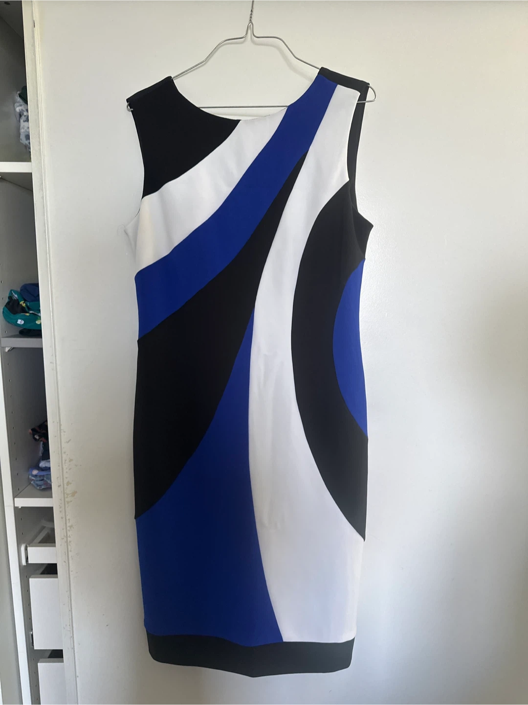 Colour Block Dress - Blue, Black, White