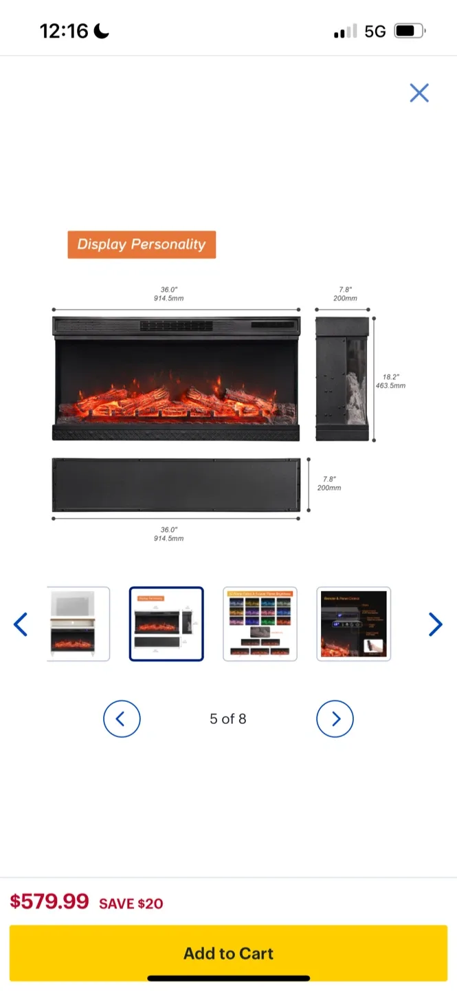 New Warmpar 36-in Wall-Mounted Electric Fireplace, Black image indicator(3)