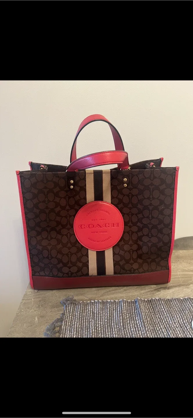 Coach Everyday Tote - Brown/Red Trim thumbnail