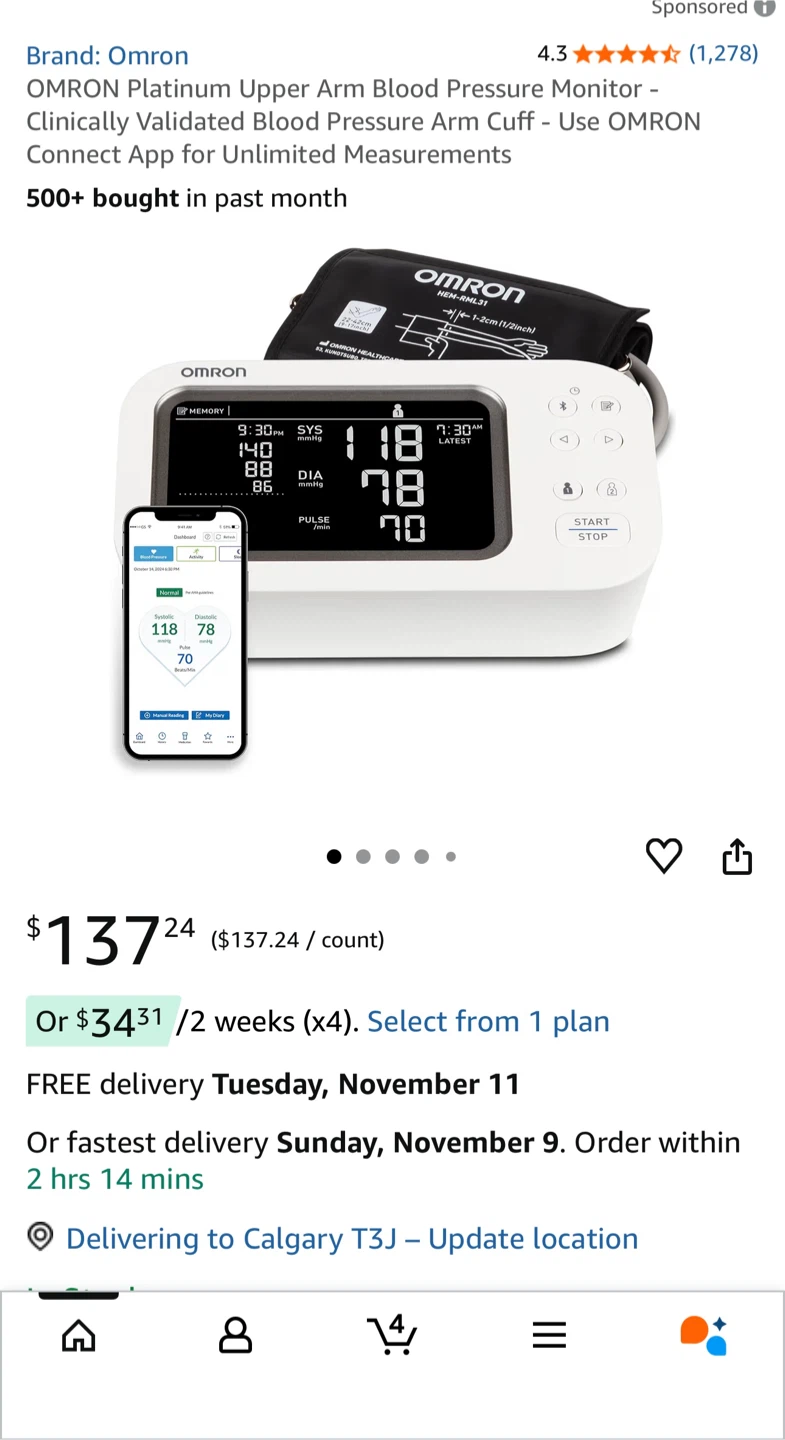 Omron Platinum Upper Arm Blood Pressure Monitor