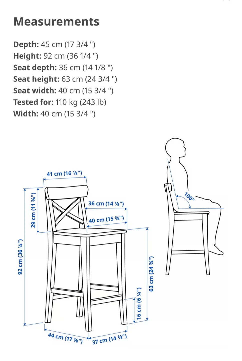 INGOLF Bar stool with backrest, brown-black, 24 3/4 " image indicator(6)