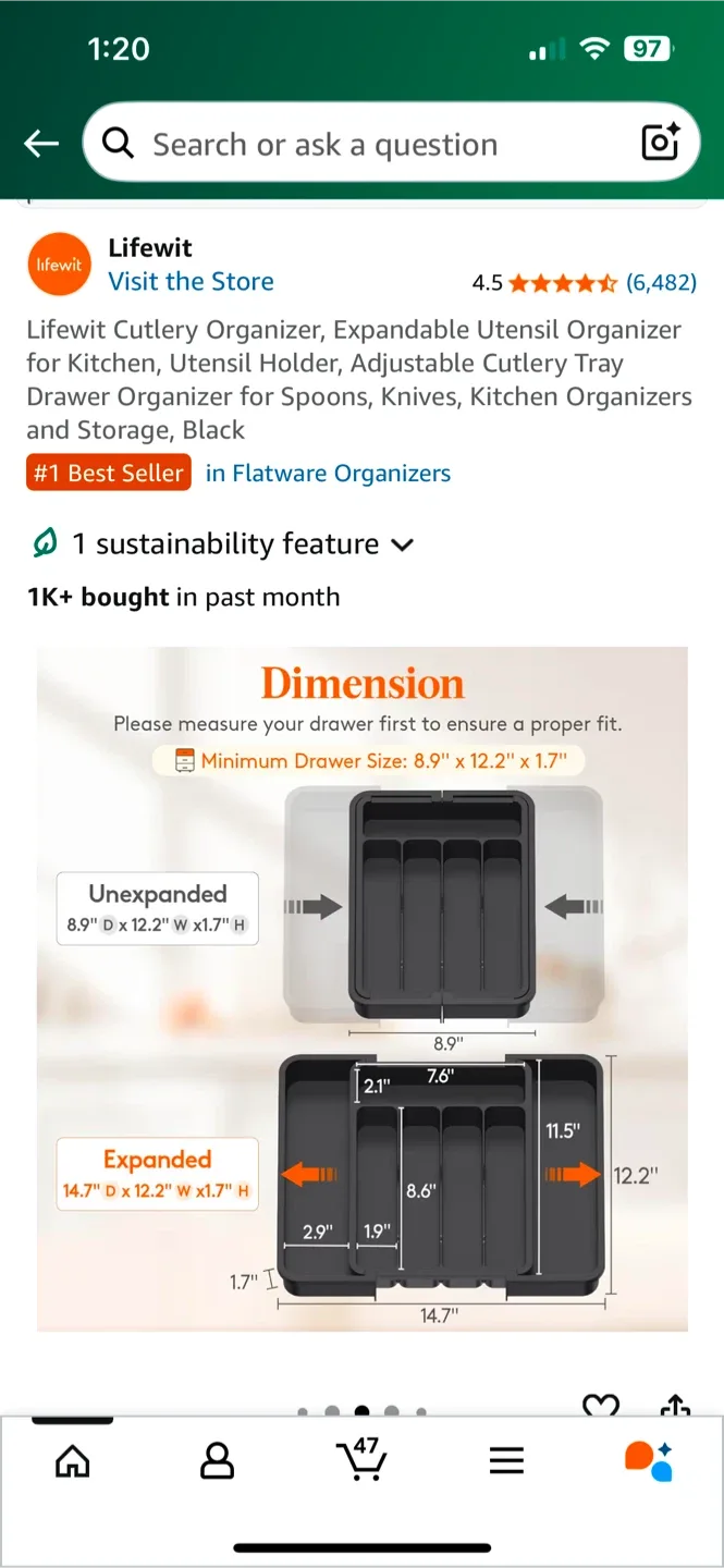 New Cutlery Drawer Organizer, Black image indicator(2)