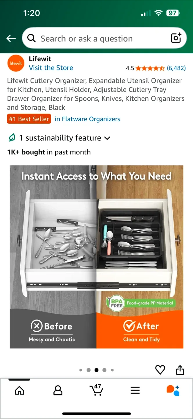 New Cutlery Drawer Organizer, Black image indicator(3)