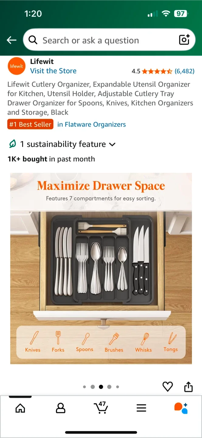 New Cutlery Drawer Organizer, Black image indicator(4)