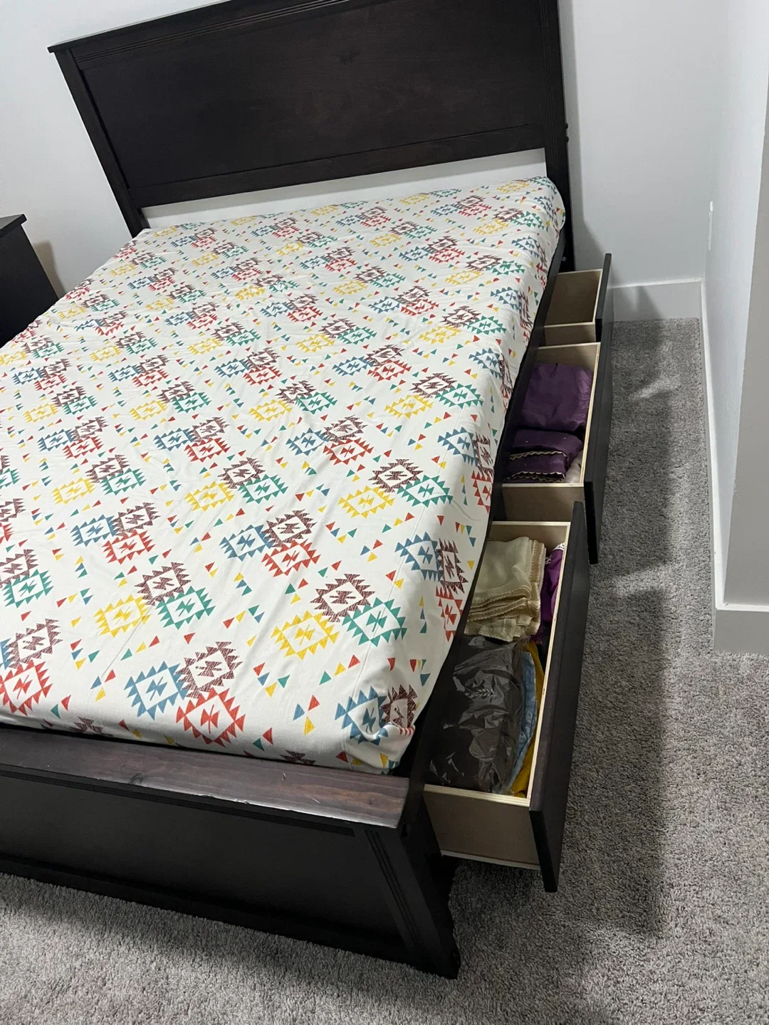 Dark Brown Queen Size Bed Frame with Drawers image indicator(3)