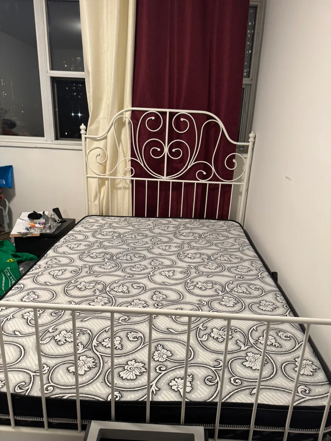 White Metal Bed Frame with brand new mattress image indicator(3)