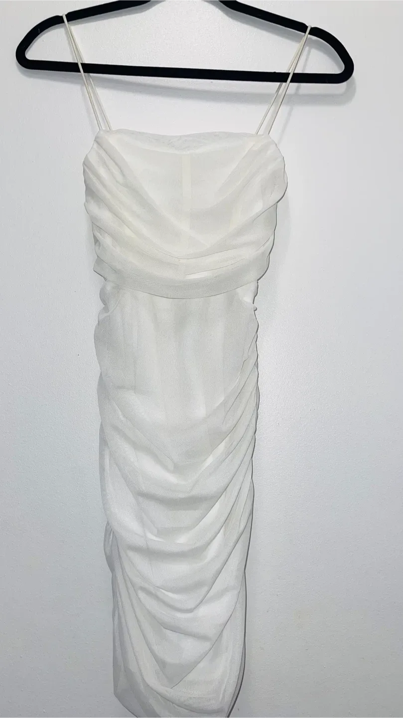 White Ruched Bodycon Dress