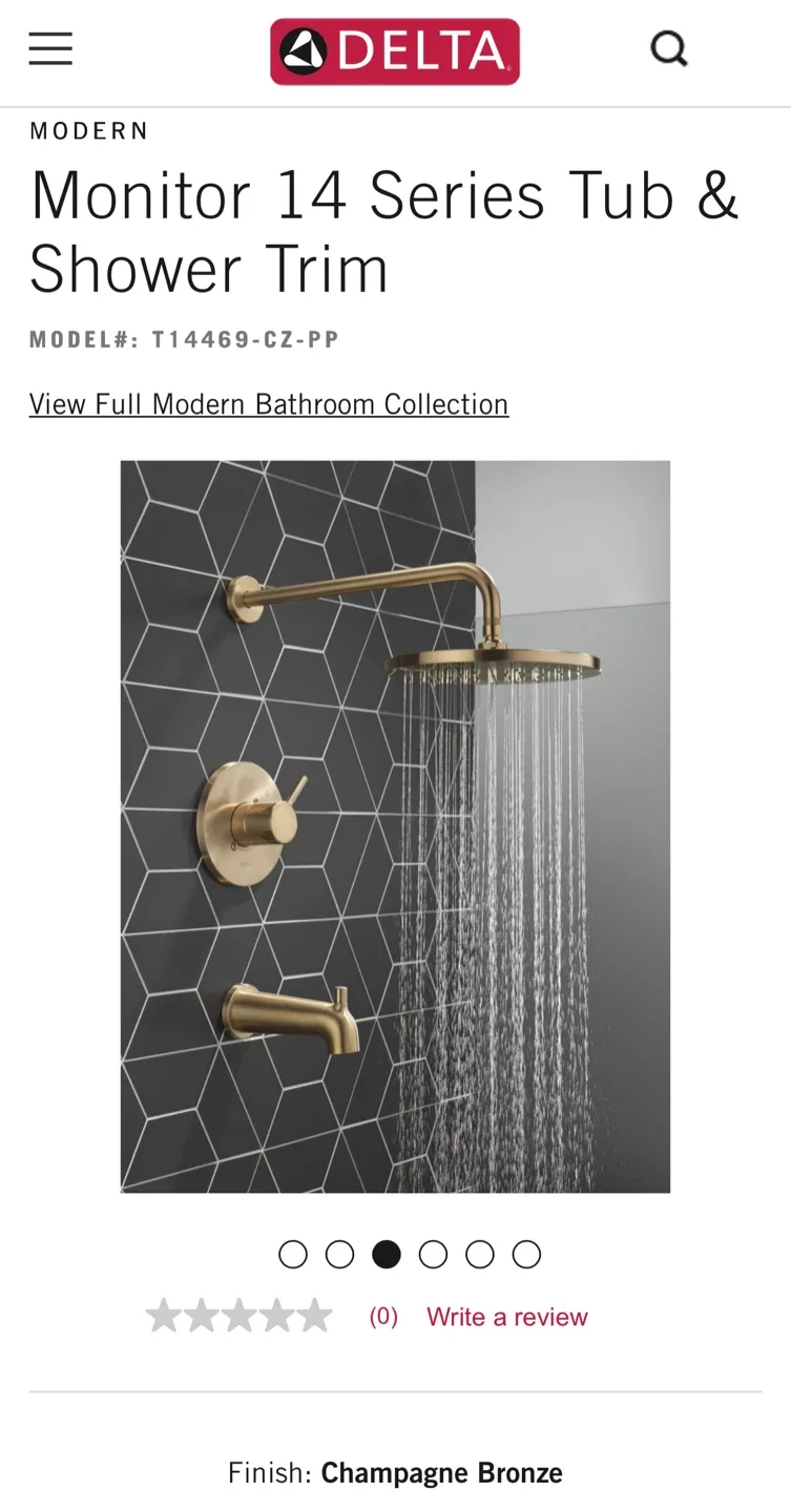 Delta Monitor 14 Series Tub & Shower Trim - Champagne Bronze 🥕 image indicator(3)