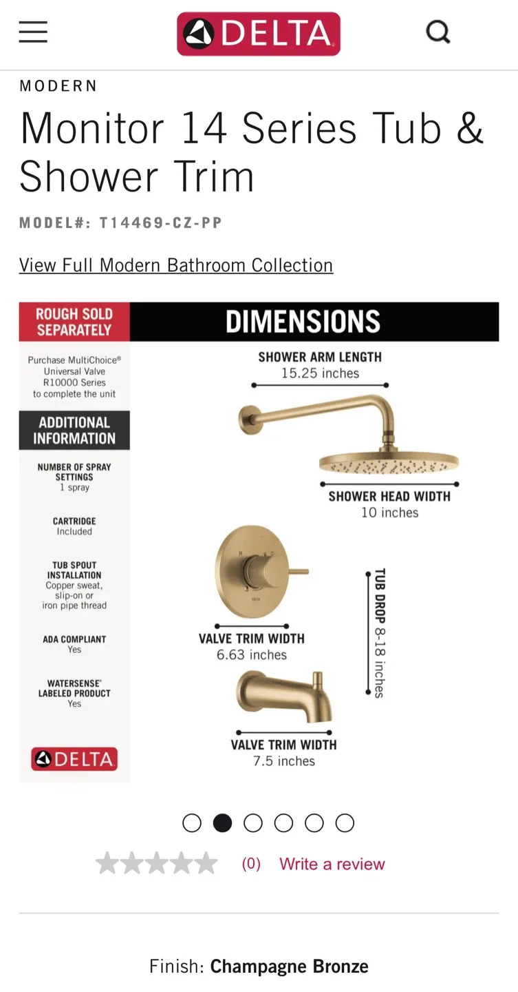 Delta Monitor 14 Series Tub & Shower Trim - Champagne Bronze 🥕 image indicator(2)