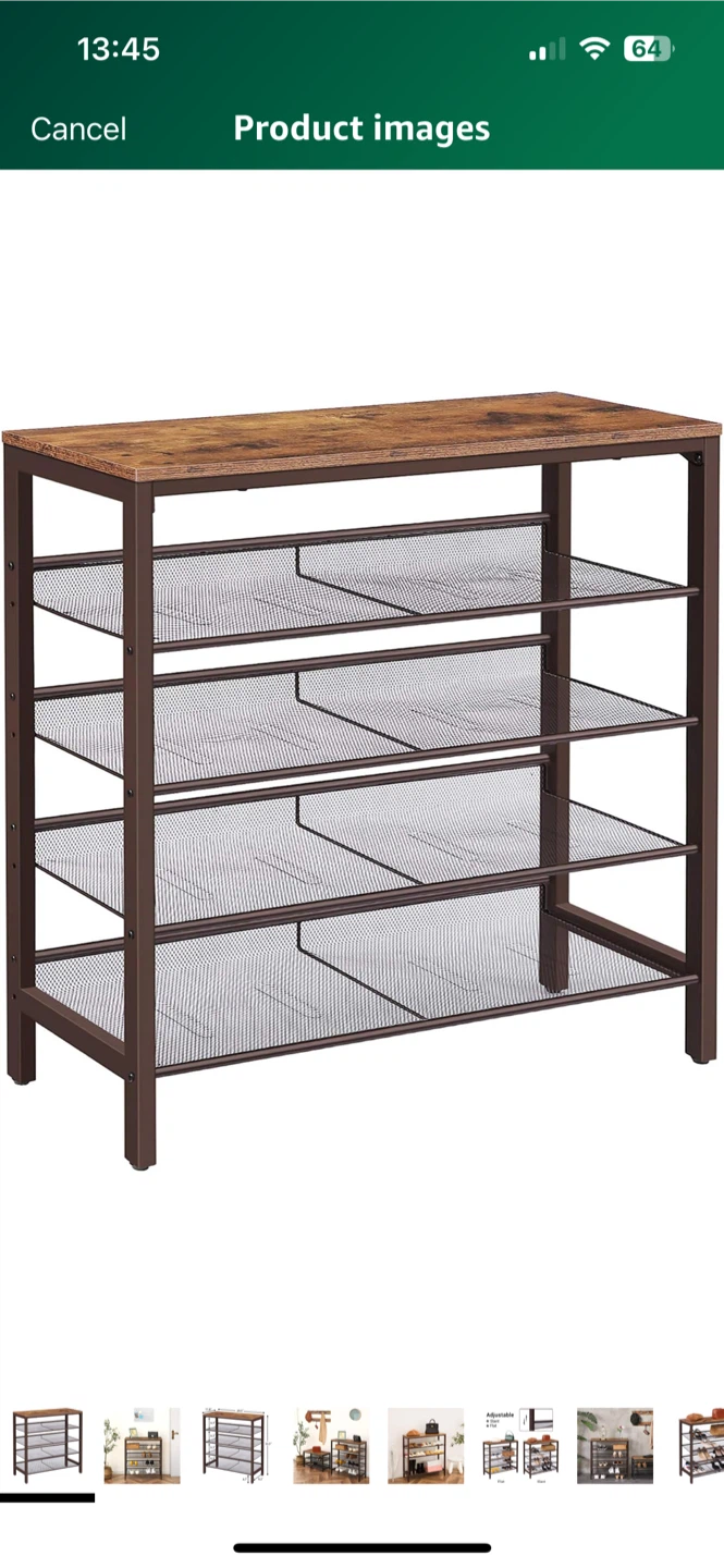 Brown Metal & Wood Shoe Rack/Organizer
